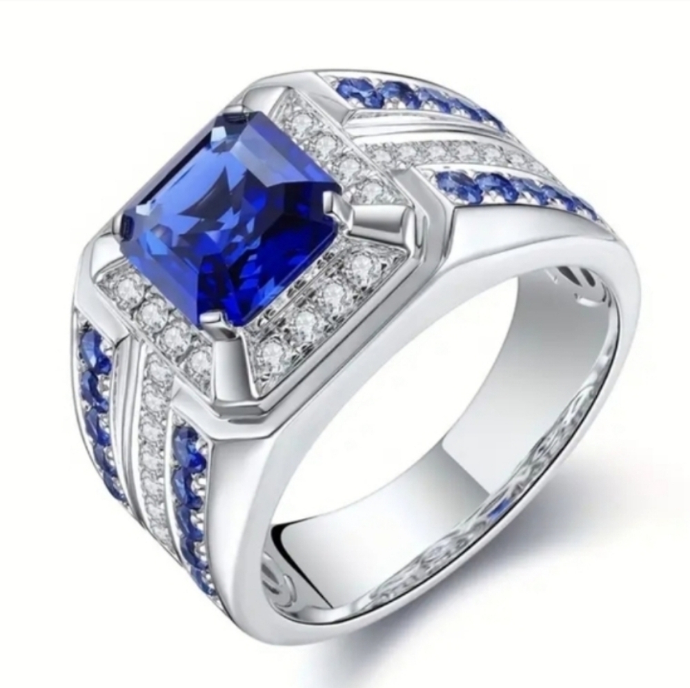 Sapphire Lab Created diamond Mens Ring Sz 9
